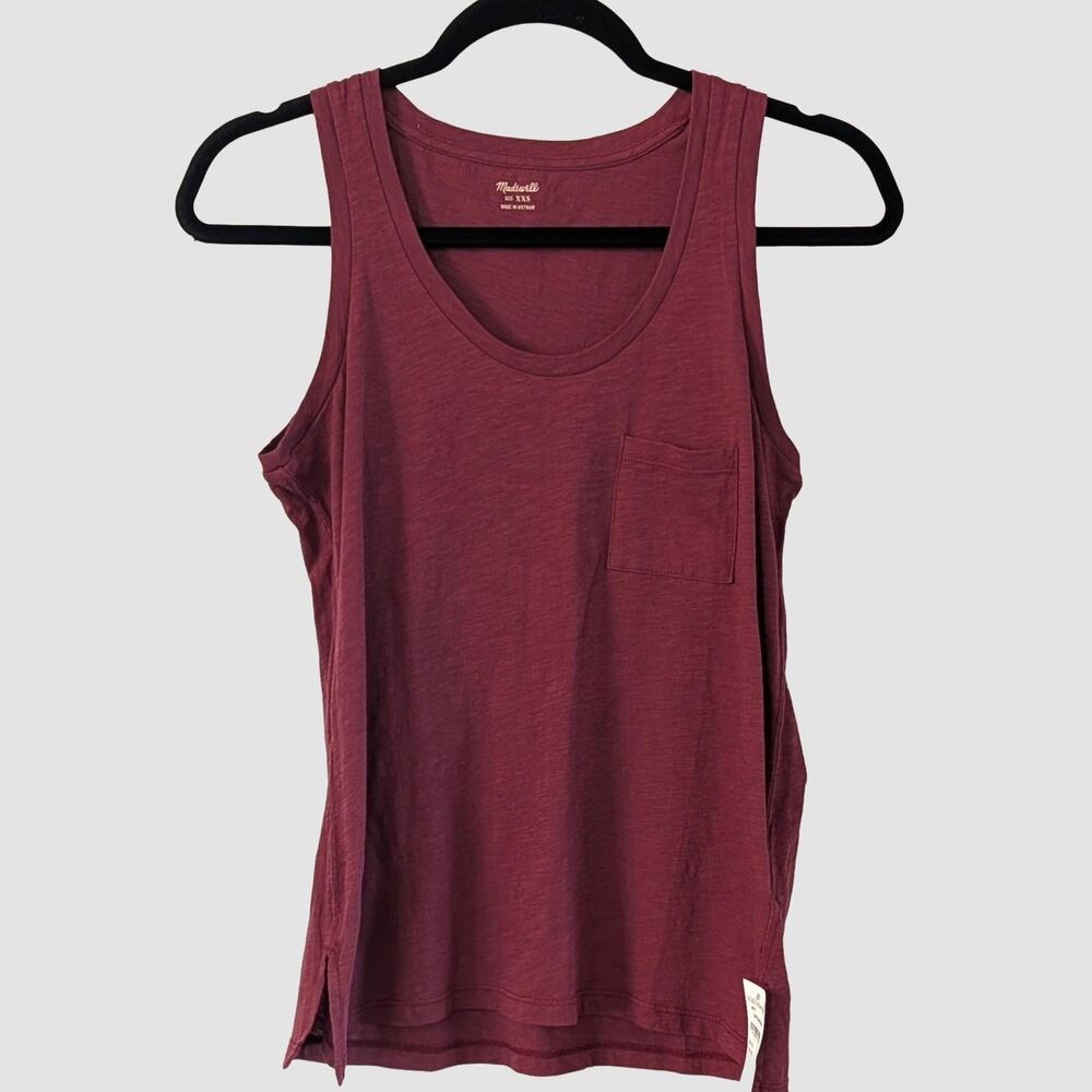 Madewell Whisper Cotton Pocket Tank Top XXS Dusty Burgundy NWT